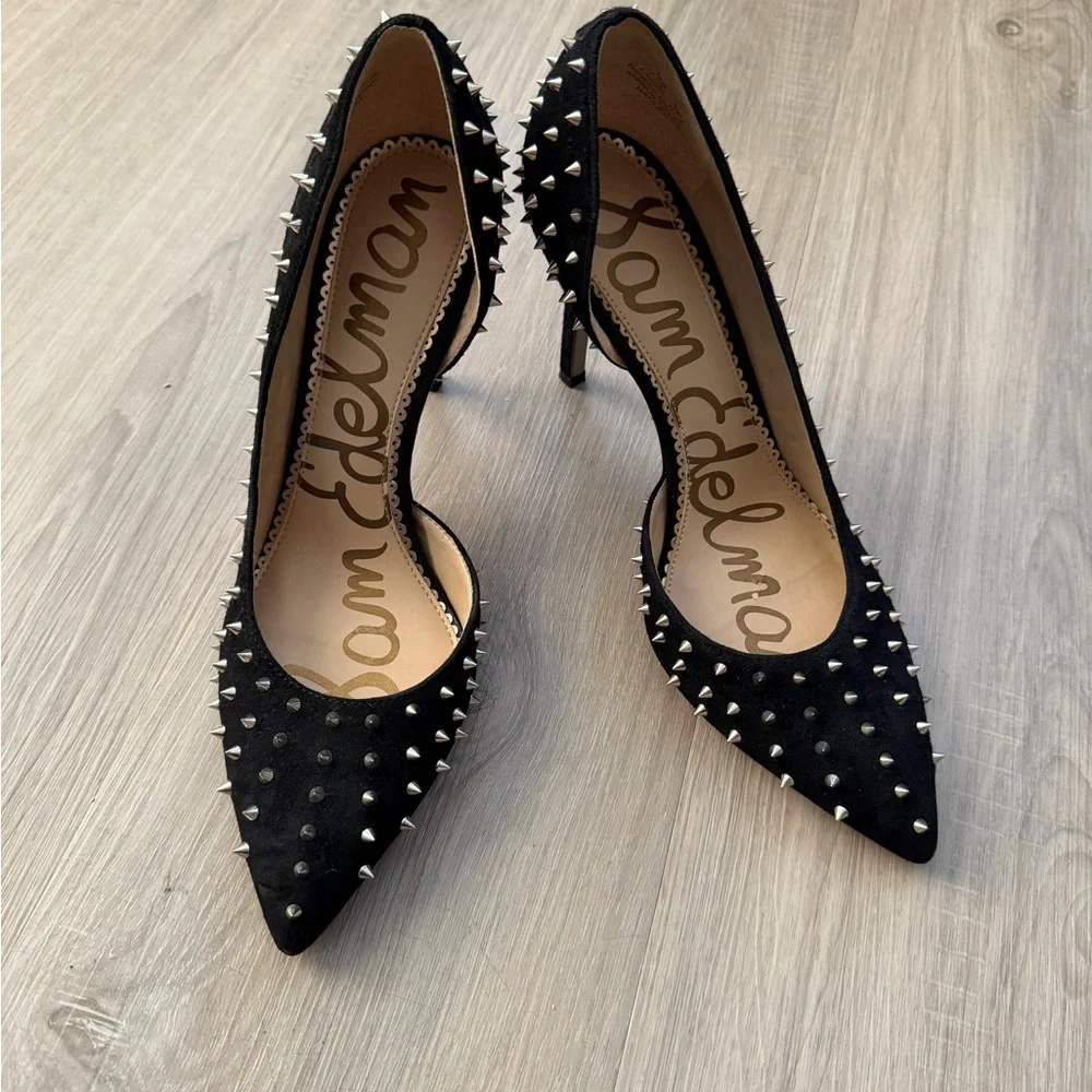 Sam Edelman Hadlee d’Orsay Heels in Black Suede With Studs - Picture 1 of 6